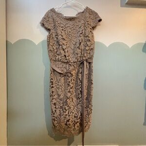 Tadashi Shoji floral lace dress with belt